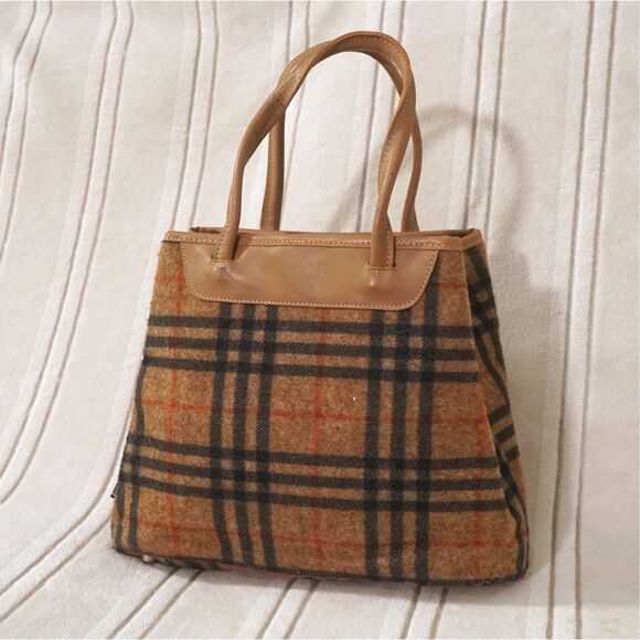 Abaco Paris Tan Black Tartan Wool Handbag - Picture 1 of 6